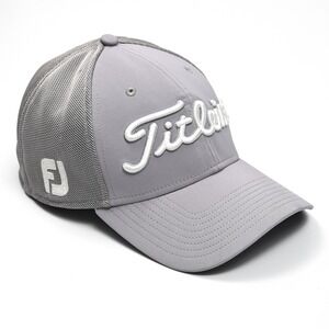 New Era Titleist Pro V1 Footjoy Golf Hat Mens Medium/Large Gray Stretch Cap Mesh